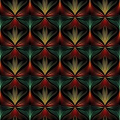 Elegant Linear Floral Pattern: Warm Hues on Black