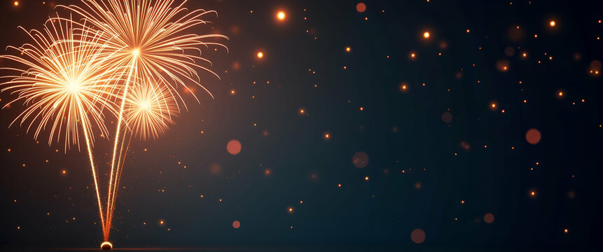 Bright fireworks and clock hands creating dynamic space for New Year resolution texts - Sparkling border for festive celebrations - Powered by Adobe