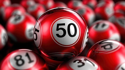 red lottery bingo balls with different numbers, wallpaper number 50 fifty