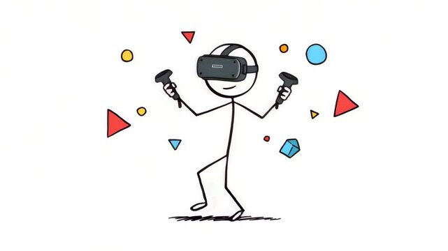 Colorful stick figure vr gaming illustration