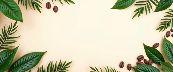 Eco friendly coffee border with plant elements and copy space for International Coffee Day campaigns concept as Eco friendly coffee design incorporating plant elements with copy space for Internationa