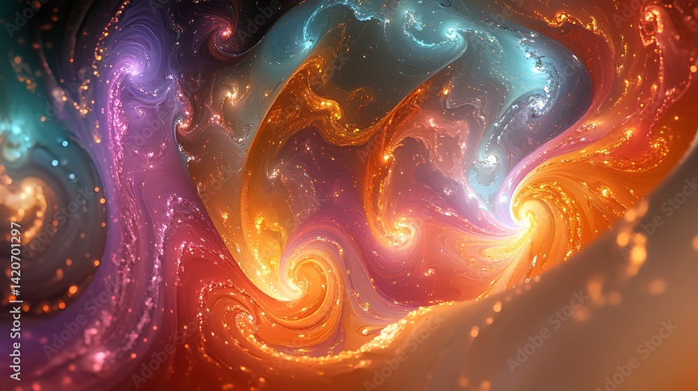 Poster vibrant cosmic swirl abstract art, vibrant abstract swirl with colorful flowing patterns and cosmic 