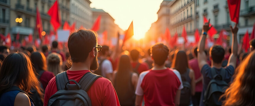 Vibrant Imagery of Labour Union Rally: Capturing Resilient Workers United for Social Justice - Stock Photos with Empty Space for Text