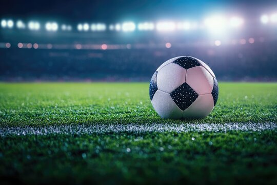 Soccer ball on field at night (2) - Powered by Adobe