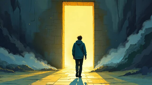 A person walking into a new chapter &ndash; life transition, fresh start journey