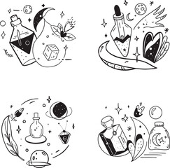 Coquette Girly Elements Set in Pink and Red Aesthetic - Vintage Accessories, Cute Romantic Doodles.