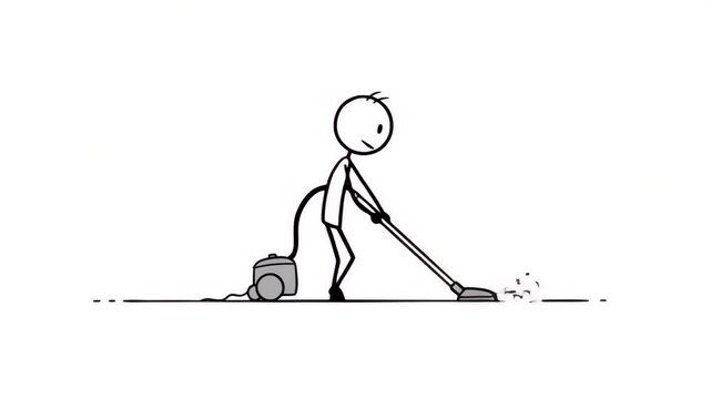 Simple line drawing of person vacuuming for cleaning services and household chores