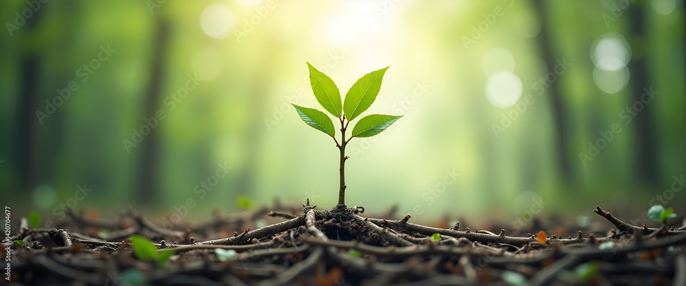 Poster photo realistic as unique branch among twigs concept as a single unique branch stands out among nume