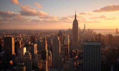 Fototapeta premium Panoramic cityscape at golden hour