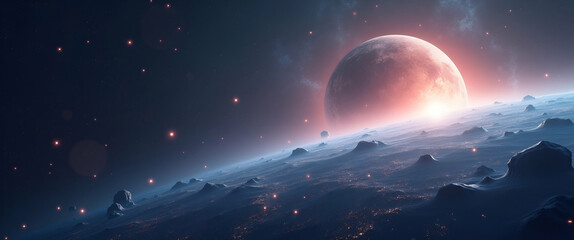 Minimalist Wallpaper Concept: Interplanetary Economy Dynamics with Futuristic Imagery and Expansive Empty Space for Photo Stock