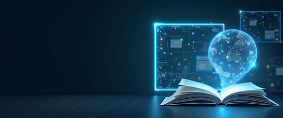 Futuristic Frame with Digital Books and Holographic Elements for International Literacy Day - High-Tech Space for Literacy Text