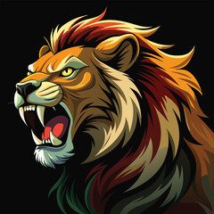 A majestic lion roars into the darkness.
