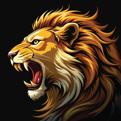 A majestic lion roars into the darkness.
