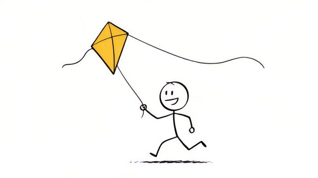 Child flying kite stick figure illustration