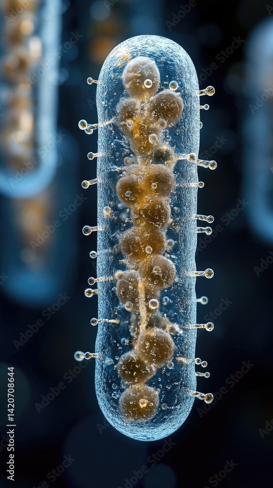 Poster close-up view of microscopic organisms in a transparent environment with bubbles and clarity
