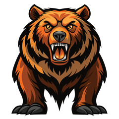 A powerful bear, possibly a grizzly, Kodiak, or Kamchatka brown bear on white background
