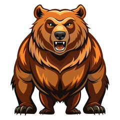 A powerful bear, possibly a grizzly, Kodiak, or Kamchatka brown bear on white background
