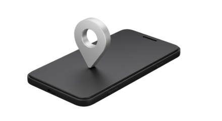 3D isometric mobile phone with pin drop marker isolated on white background, ideal for geolocation services, route tracking, delivery applications, and online map interface visuals