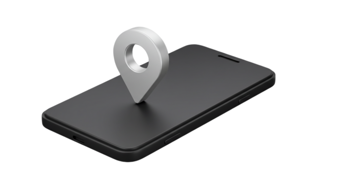 3D isometric mobile phone with pin drop marker isolated on white background, ideal for geolocation services, route tracking, delivery applications, and online map interface visuals