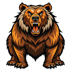 A powerful bear, possibly a grizzly, Kodiak, or Kamchatka brown bear on white background
