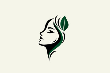 woman silhouette with green leaves