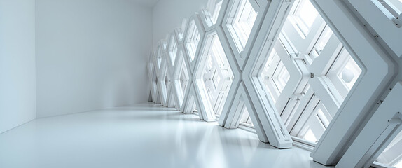 Obraz premium Futuristic Trapezoid Frames with Micro Tech Connectors: Crisp White Partitions Highlighting Geometric Precision and Advanced Design Aesthetics in Photo Stock Concept