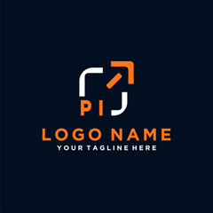 PI initials minimal modern technology logo design