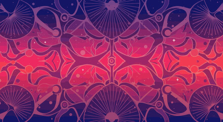 Abstract Cosmic Pattern Featuring Pink And Purple Gradient, Symmetrical Branches And