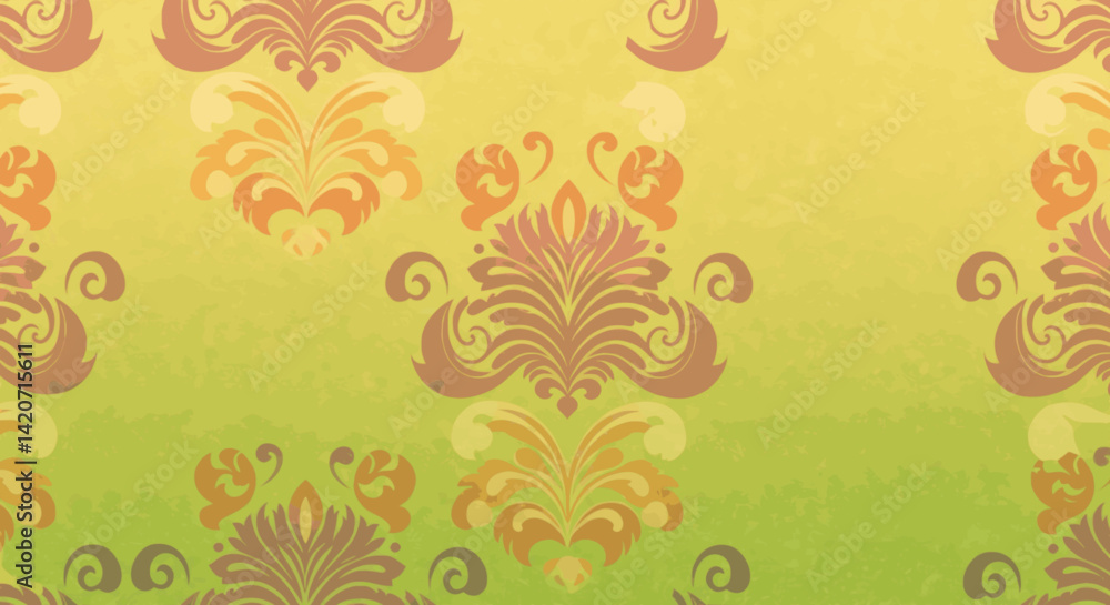 Poster elegant damask pattern on a beige green gradient background