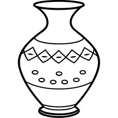 Ceramic Vase with Artistic Drawing Vector