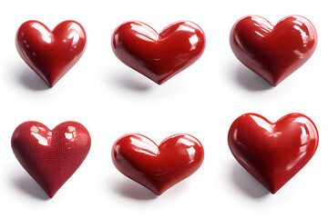 Fototapeta premium Six glossy red hearts showcasing a 3D model design process romantic love Valentine's Day