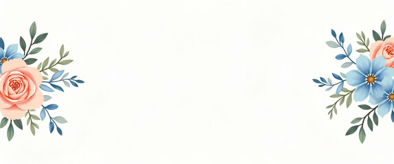 Obraz premium Beautiful Floral Wreath Illustration with Cream, Pink, and Blue Flowers for Decorative Use - Perfect Stock Photo Concept with Empty Space on Left Side