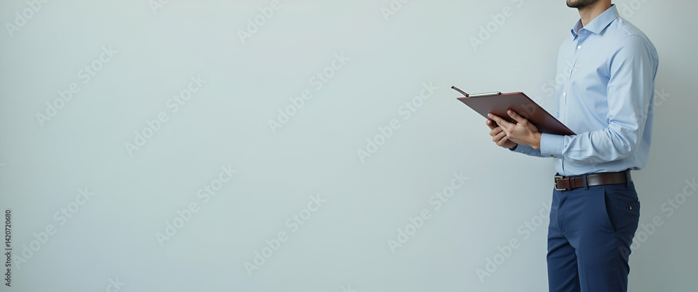 Aufkleber photo realistic image of a person with clipboard ensuring detailed service tracking, symbolizing acc
