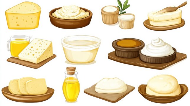 Variety of Dairy Products on Wooden Platters and Bowls