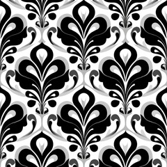 Elegant Black and White Damask Floral Pattern: A Stylish Graphic Design