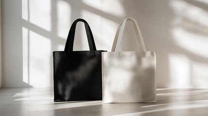 Two tote bags, black and white