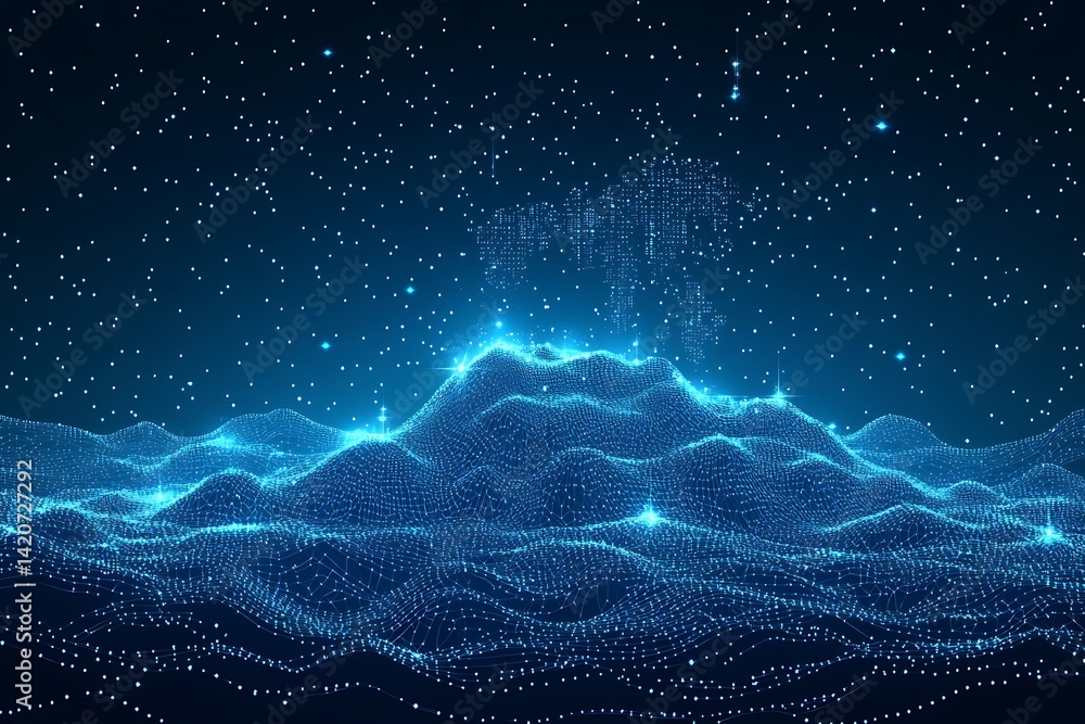 Aufkleber digital landscape illuminating a starlit expanse with network structures