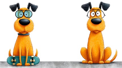 Fototapeta premium Cartoon Dog with Sunglasses on Skateboard in Fun Animated Style