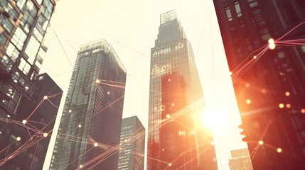 Bright Cityscape with Sun Glow Illuminating Urban Skyline