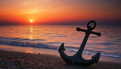 Sunrise anchor on tranquil beach