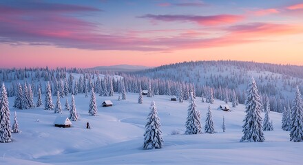 Serene Winter Landscape with Snow-Covered Trees at Twilight
