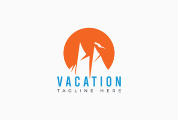 Sailboat and Sunset for Vacation Tourism Logo Design