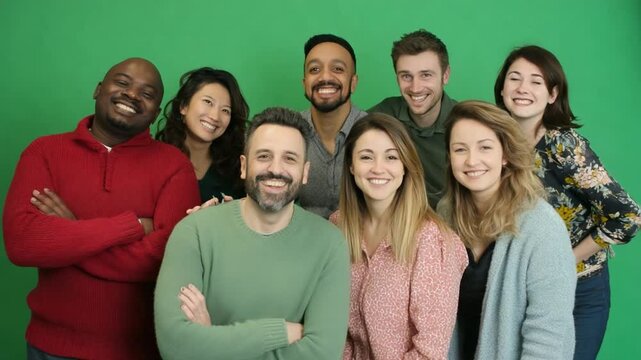 Happy diverse group portrait: A vibrant display of unity and happiness, this photo captures a diverse group of individuals radiating genuine smiles.