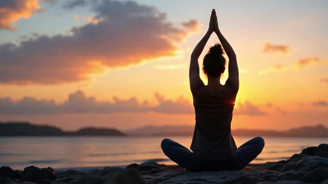 Person Doing Yoga at Sunrise &ndash; Peaceful Morning Meditation in Nature, 4K Video