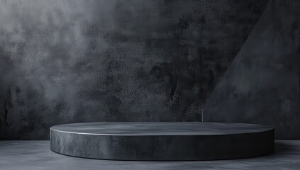 Dark Minimalist Studio Background with Circular Podium for Product Display and Creative Photography in Monochrome Aesthetic Setting