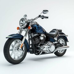 Fototapeta premium Classic Blue Chopper Motorcycle: Chrome, Power, and Freedom on the Open Road