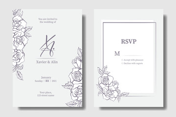 Elegant and Minimalist purple Rose floral wedding invitation