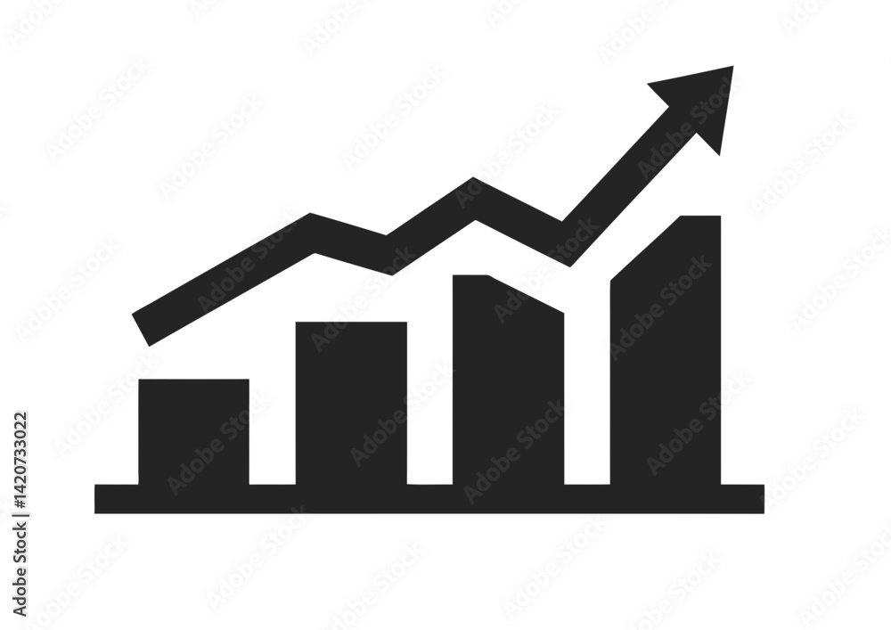 Poster simple upward trend graph with bars and arrow icon