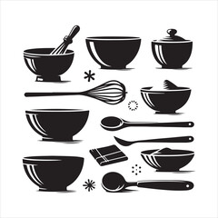 Kitchen Utensils Illustration: Bowls Spoons Whisk and Cooking Elements
