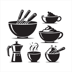 Kitchen Utensils Illustration: Bowls Spoons Whisk and Cooking Elements